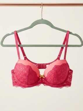 Victoria's Secret Dream Angels Lined Demi Coral Pink Lace Push-Up Bra 34C